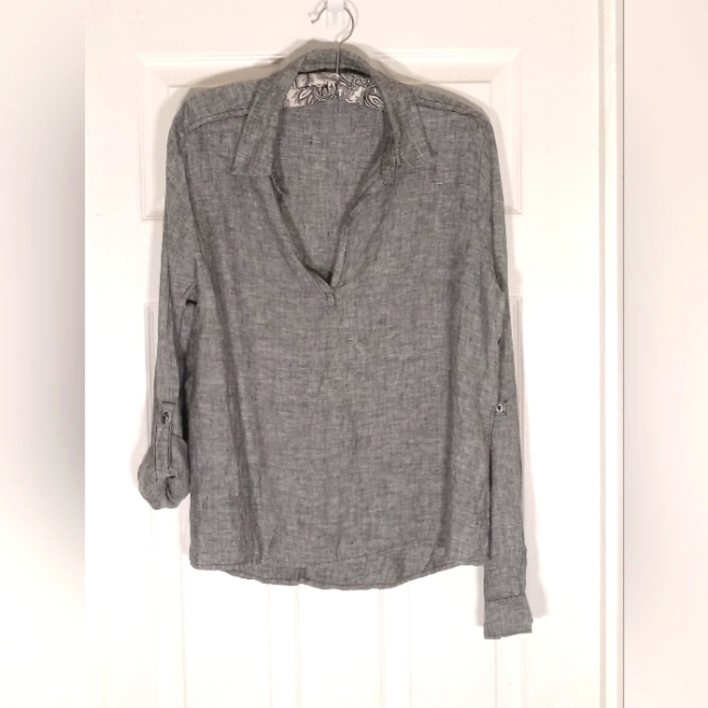 linen tunic top Long Sleeve Gray Saks Fifth Avenue Sporty Layering